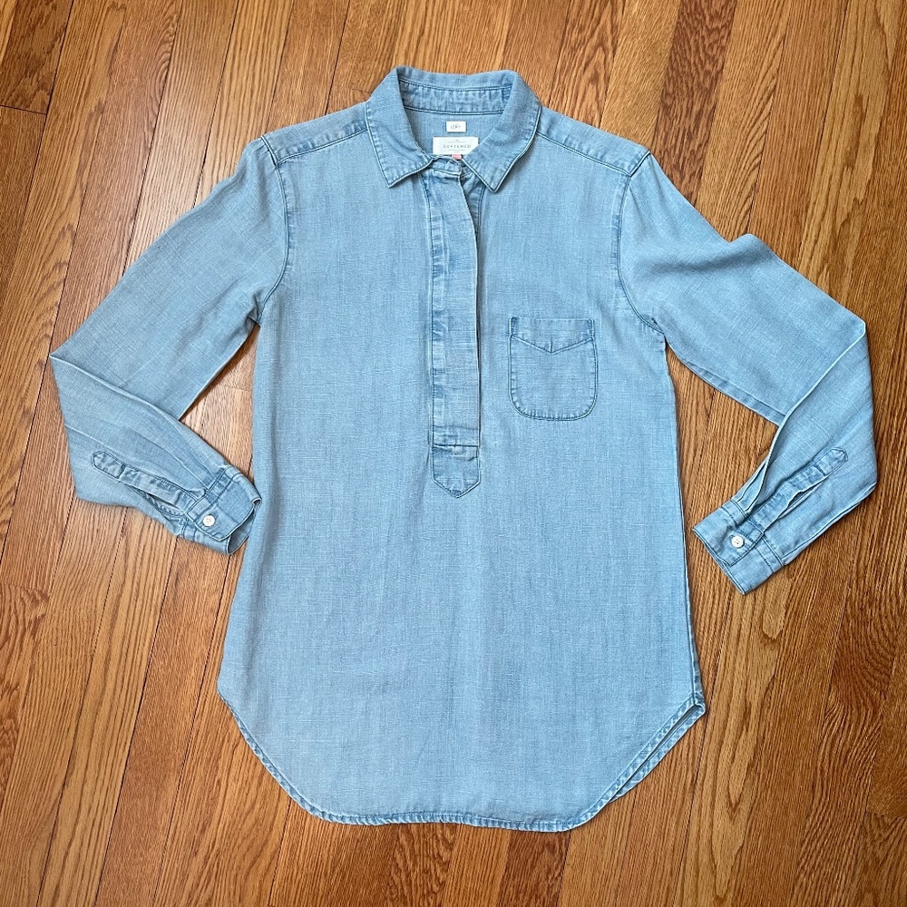 LOFT - The Softened Shirt - Denim Button Front Tunic - Size: XS